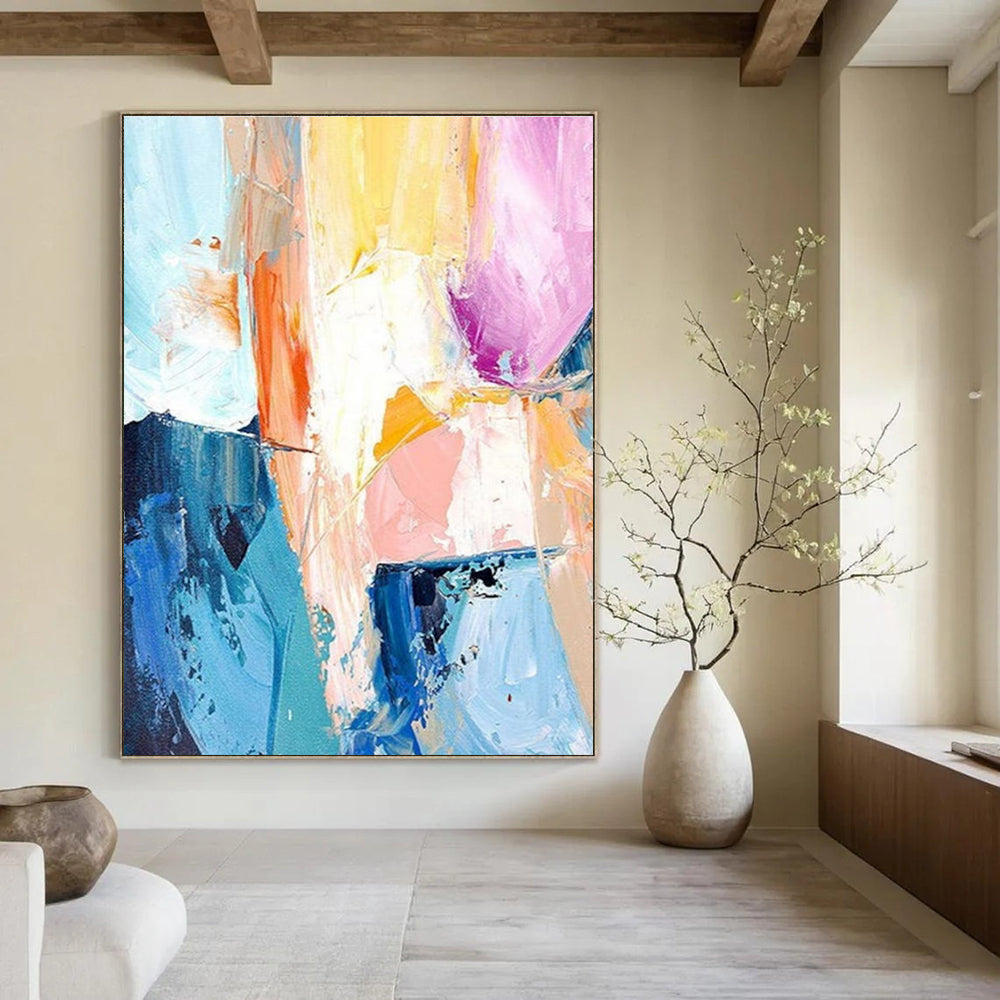 Colorful Geometric Abstract Painting with Blue and Orange Tones ADGE280