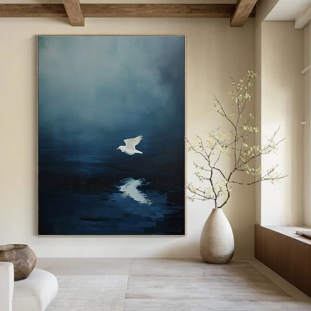 Seagull Reflection Abstract Painting with Deep Blues ADGE478