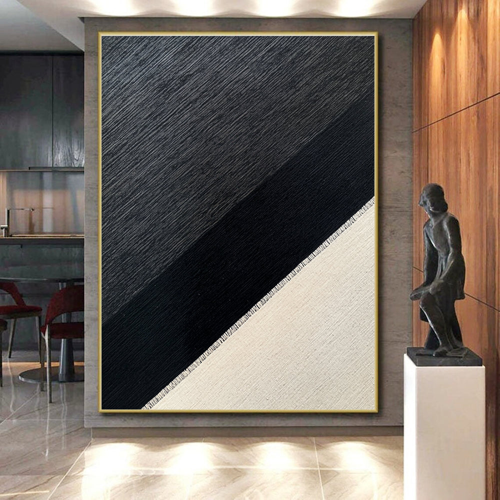 Black and Gray Diagonal Textured Abstract Painting GER215