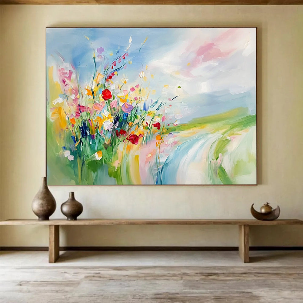Colorful Wildflower Abstract Painting with Vibrant Blooms and Landscape DYP244