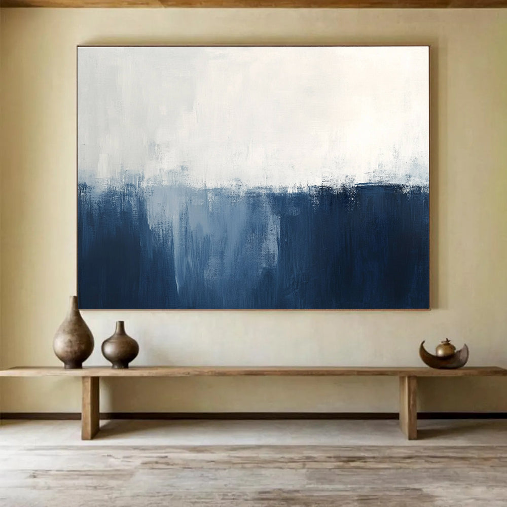 Blue and White Abstract Painting with Subtle Gradients DYP188