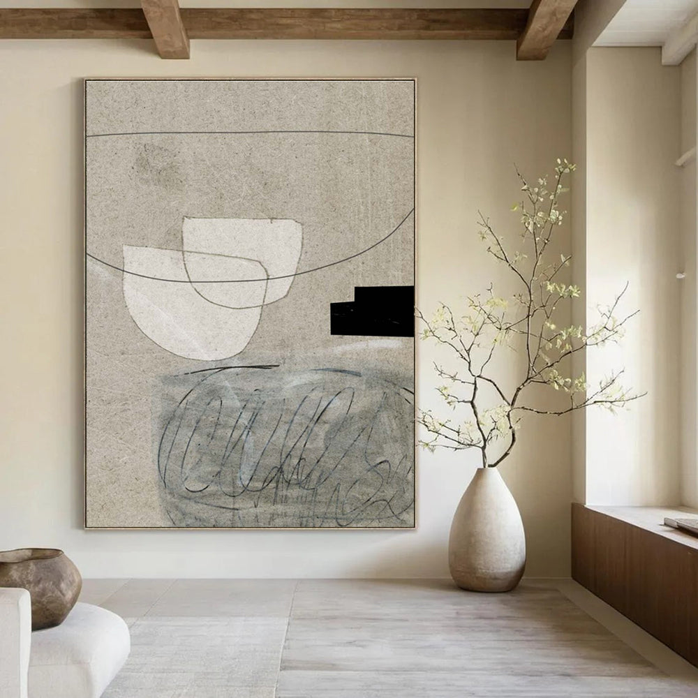 Minimalist Collage on Beige Abstract Painting ADGE167