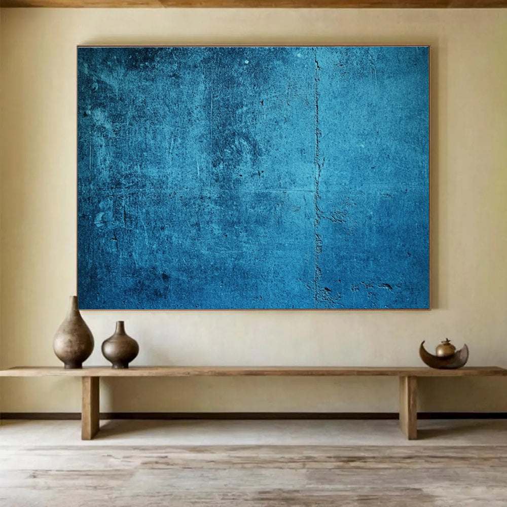 Blue Textured Background Abstract Painting with Distressed Look DYP573