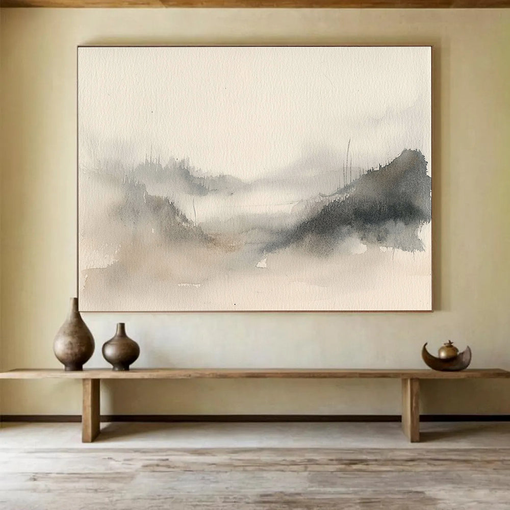Grey - Toned Misty Landscape Abstract Watercolor Painting DYP140