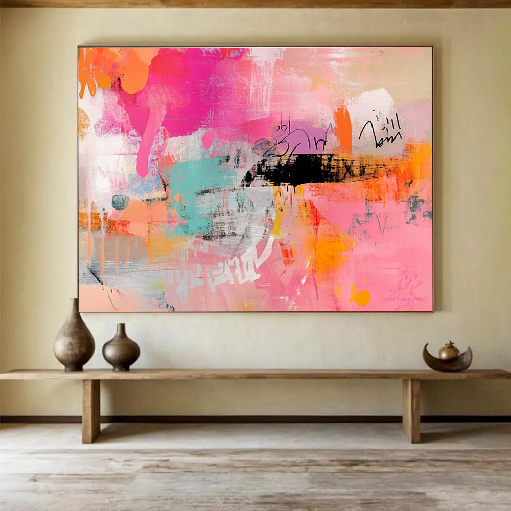 Pink and Colorful Abstract Expression Painting with Bold Marks DYP467