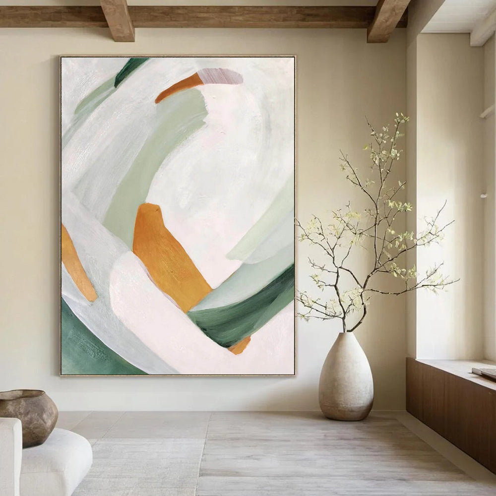 White Green and Gold Abstract Painting ADGE257