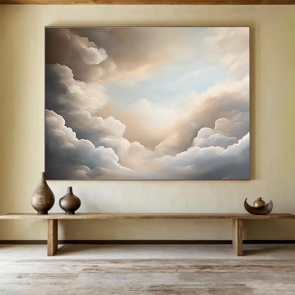 Beige and Grey Cloudy Sky Abstract Painting DYP132