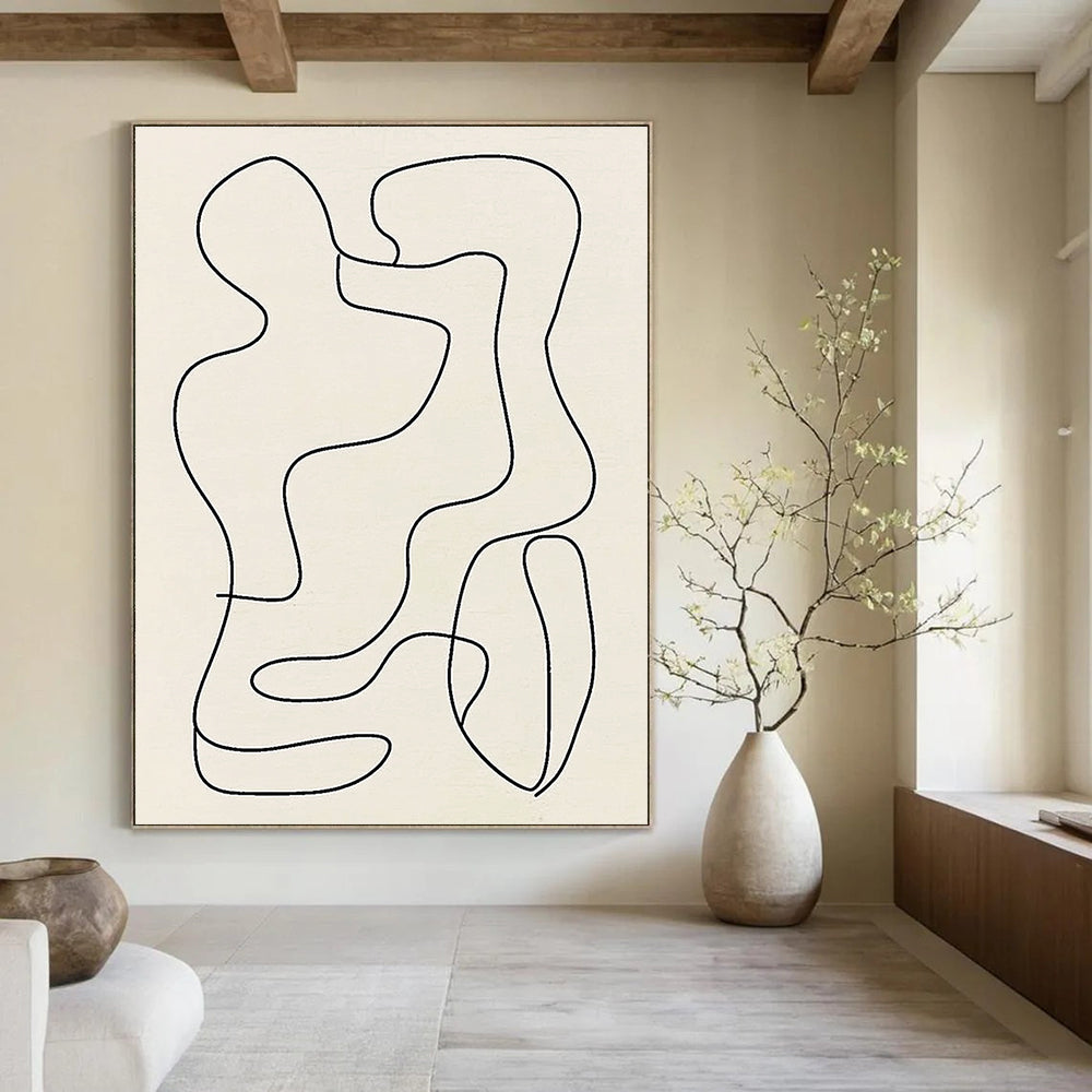 Large abstract line drawing of organic shapes in black on light gray, inspired by Matisse's minimalistic style for a striking aesthetic touch.STSC121