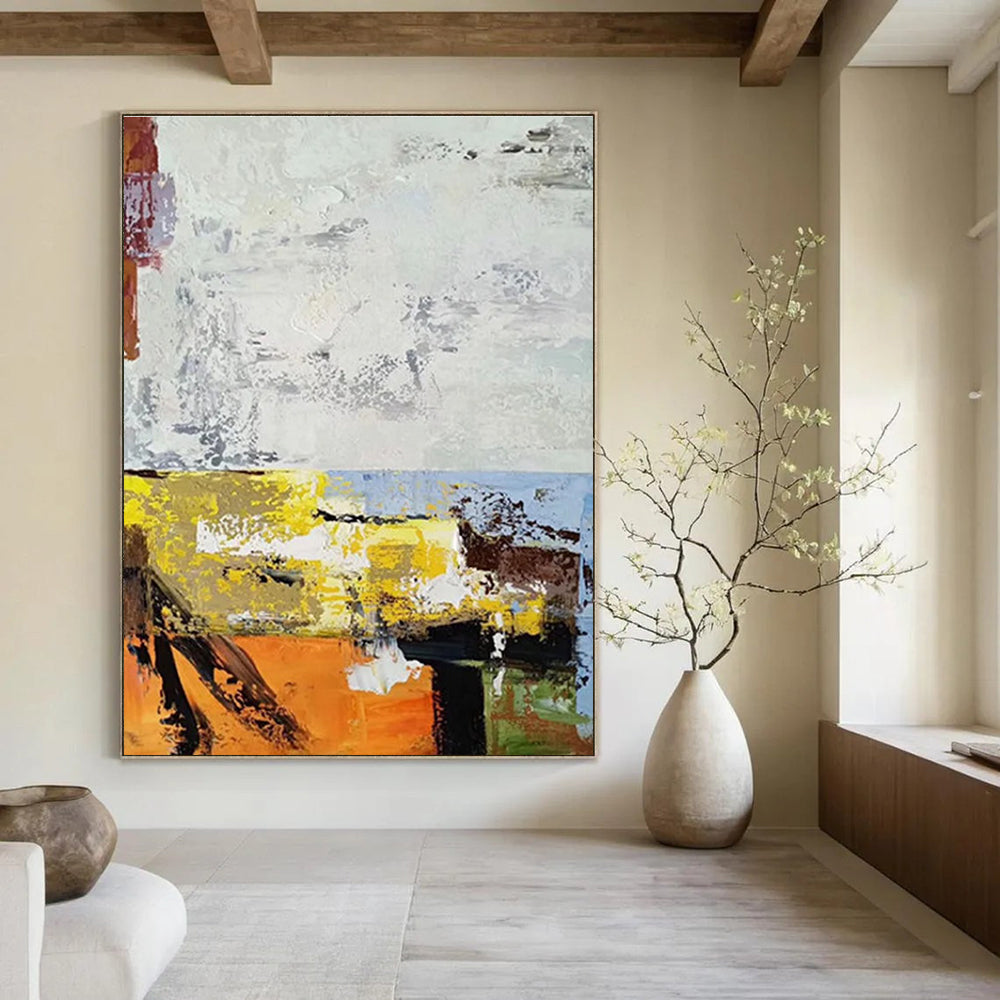 Grey Yellow Blue Orange Abstract Painting ADGE019