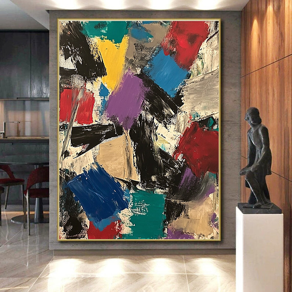 Colorful Patchwork Abstract Painting with Eclectic Shapes GER777