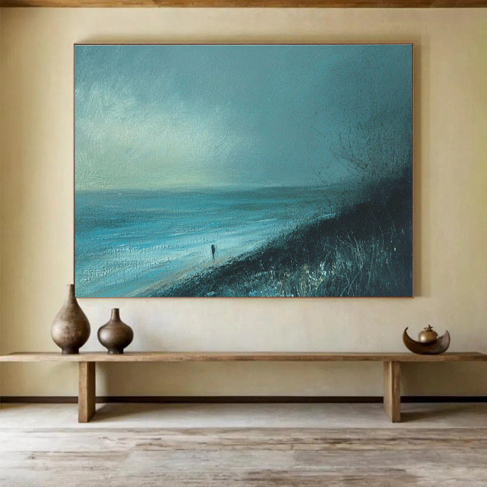 Blue Toned Solitary Figure Seaside Abstract Painting DYP090