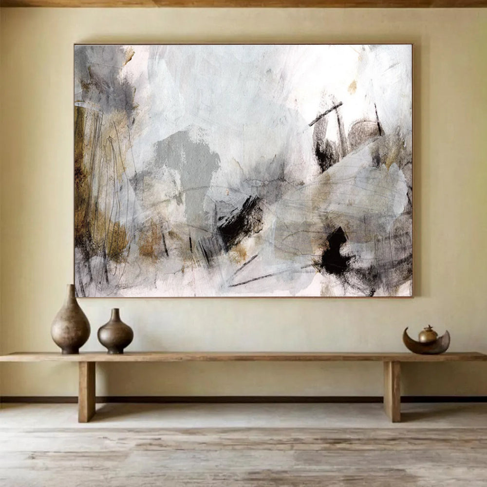 Ear THY - toned Abstract Landscape Painting with Grey and Brown Hues THY135
