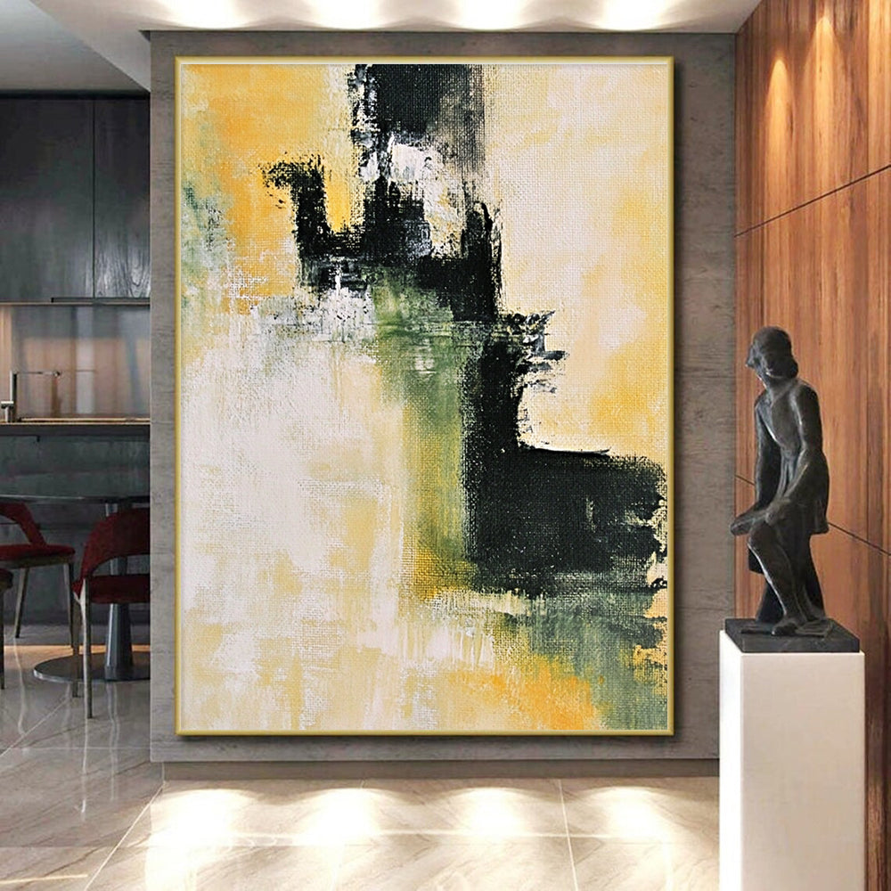 Yellow Green and Black Abstract Painting with Subtle Gradients GER584