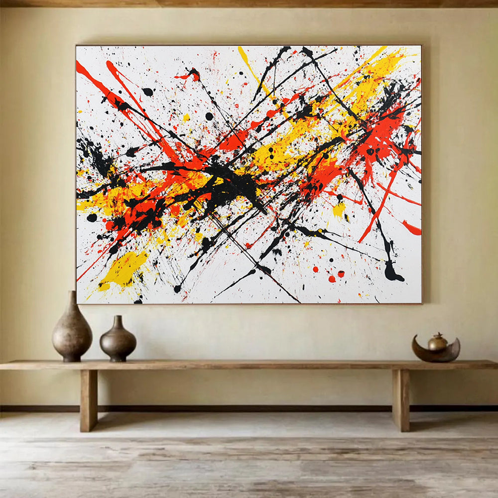 Colorful Splatter Abstract Painting with Red Yellow Black DYP161