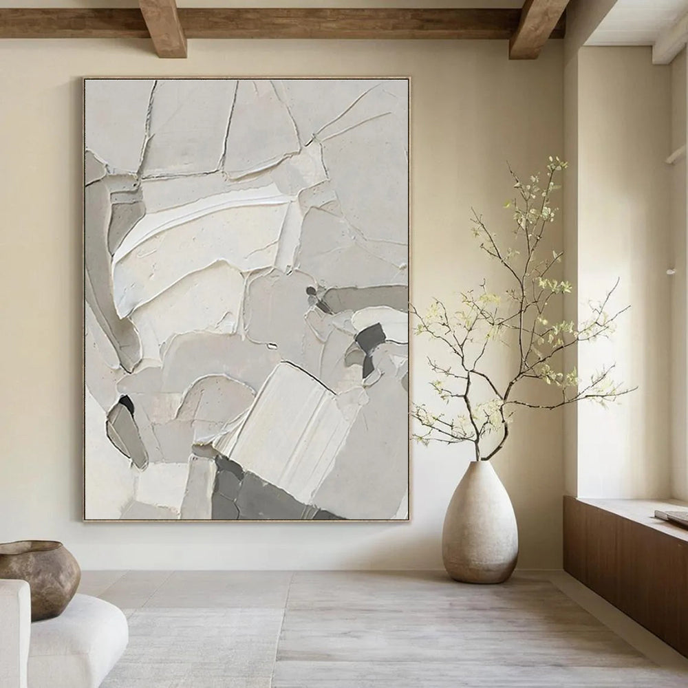 Beige Textured Abstract Painting with Fragmented Shapes ADGE509