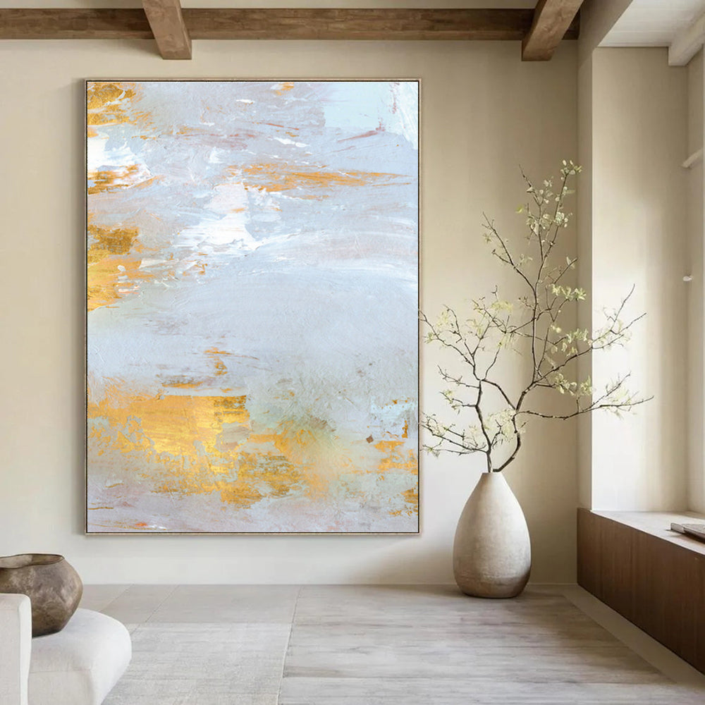 Gold and Light Gray Textured Abstract Painting ADGE160