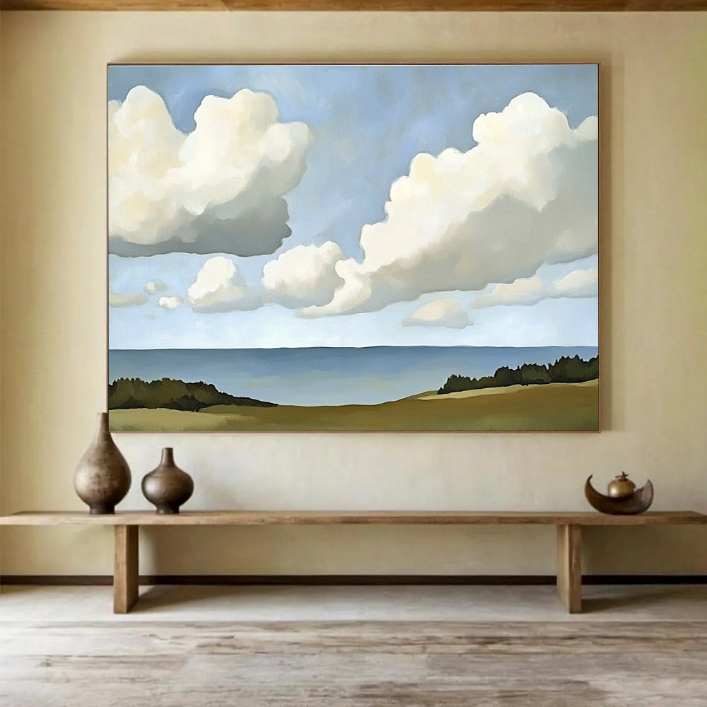 Clouds Over the Sea Minimalist Abstract Painting with Soft Whites DYP598