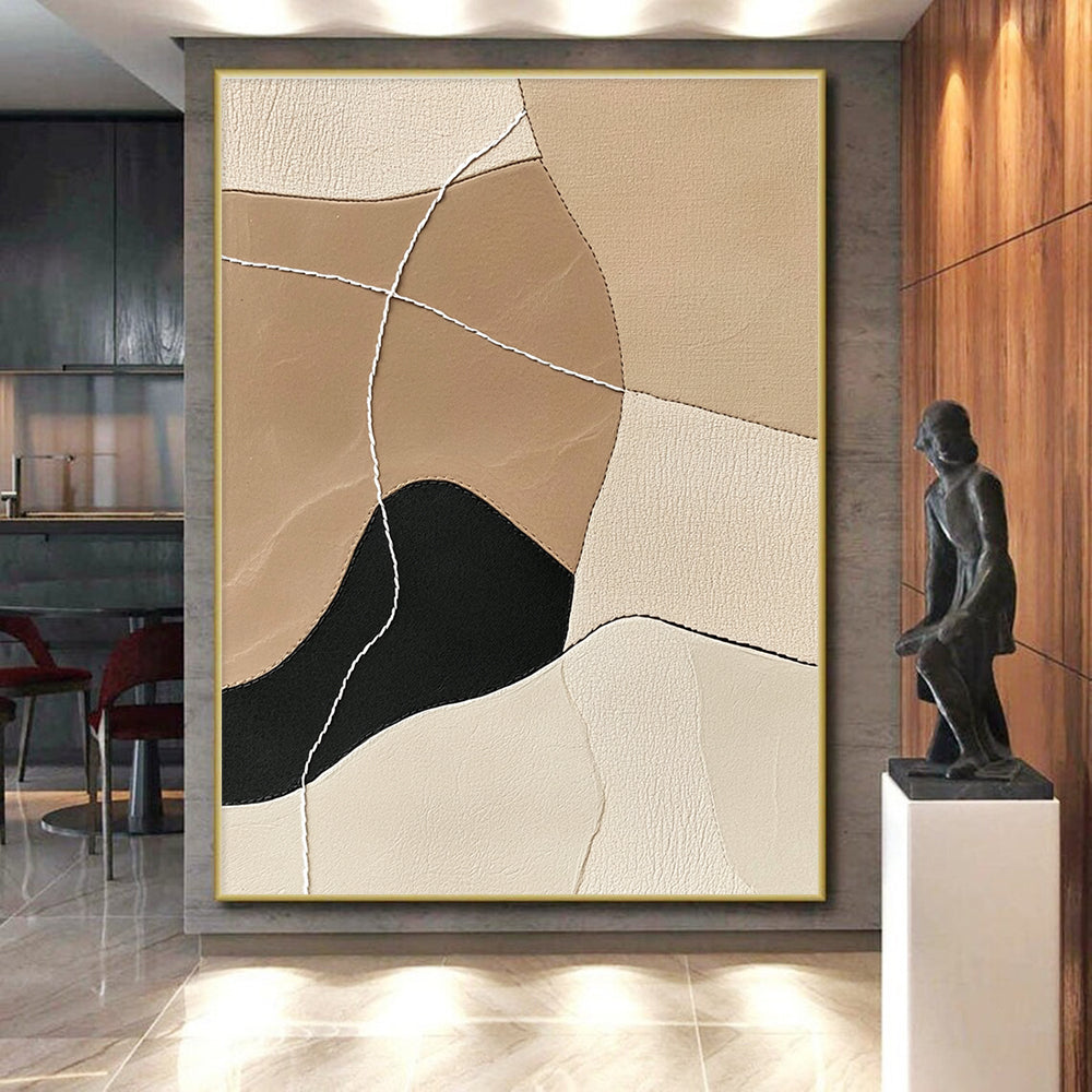 Beige Leather Patchwork Abstract Painting GER853