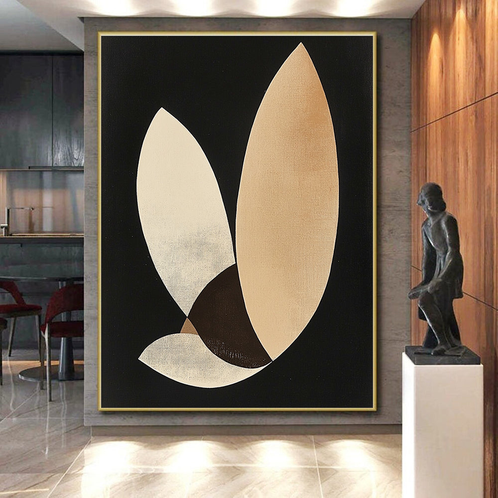 Beige and Brown Abstract Painting with Geometric Shapes GER099