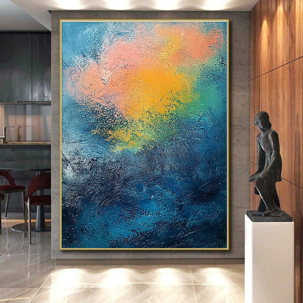 Rainbow - like Abstract Painting on Blue Background GER683