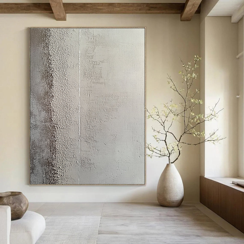 Large abstract painting featuring a textured concrete wall with a subtle gradient and intricate grooves creating depth and contrast.STSC1217