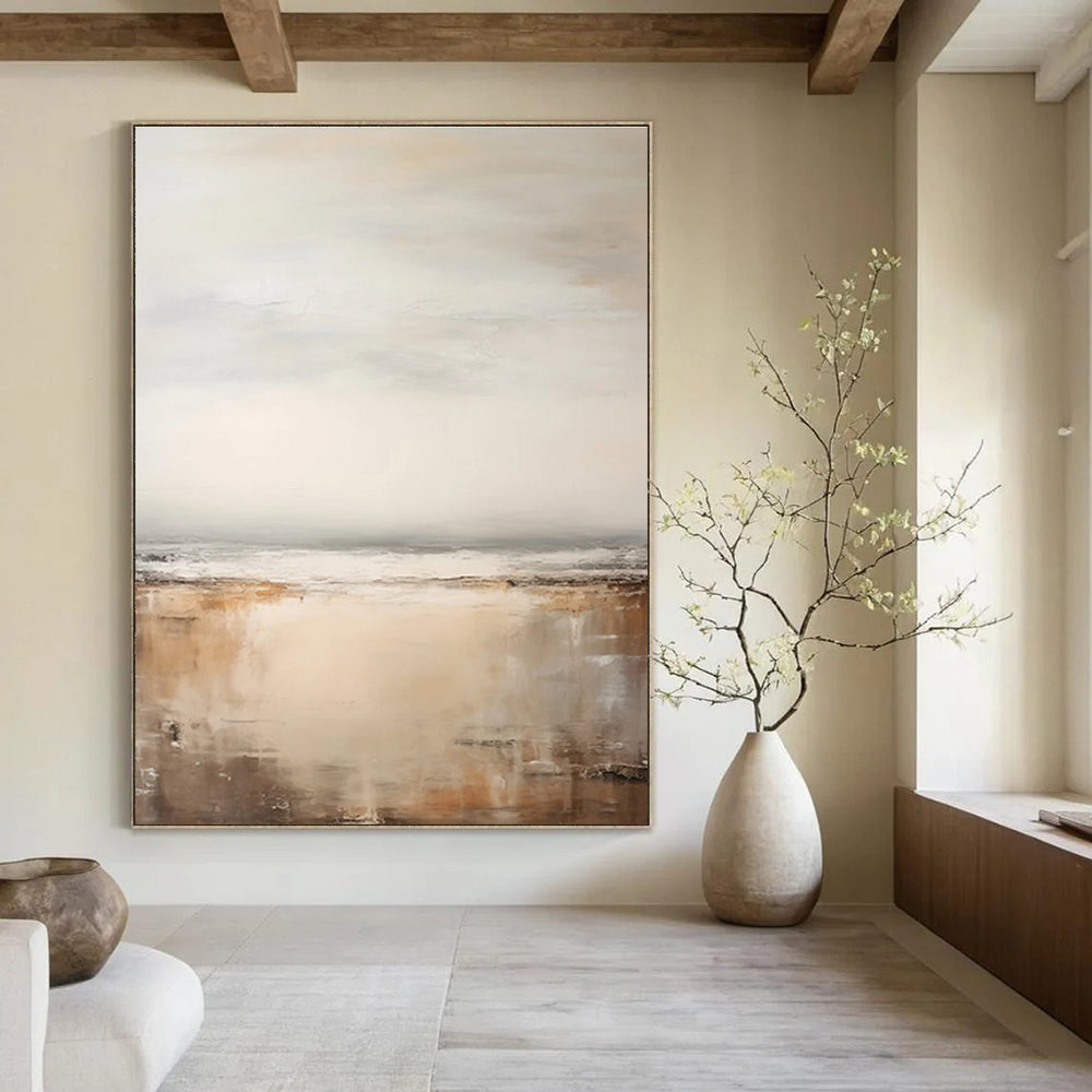 Serene Coastal Abstract Painting with Beige and Gray ADGE132