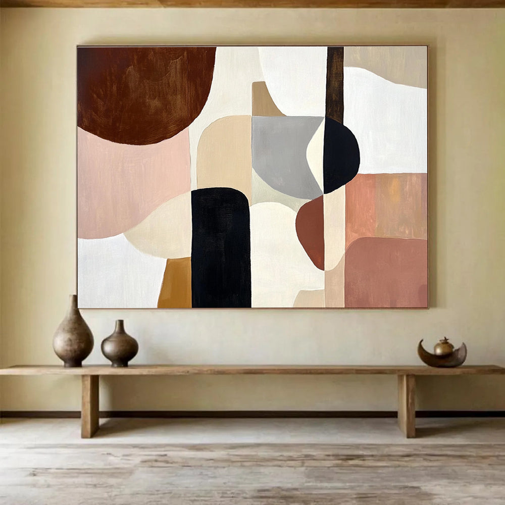 Geometric Shape Abstract Painting with Neutral and Earthy Tones DYP510