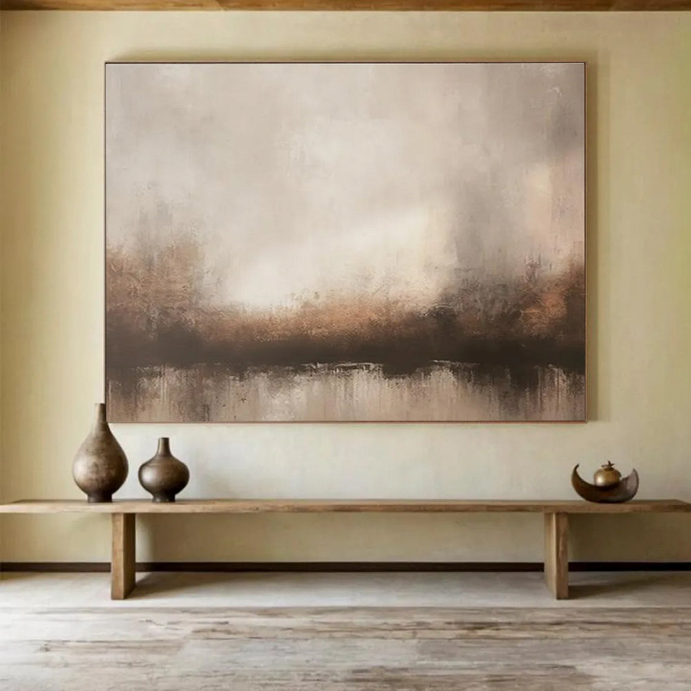 Beige Brown Abstract Painting with Subtle Landscape Hints THY321
