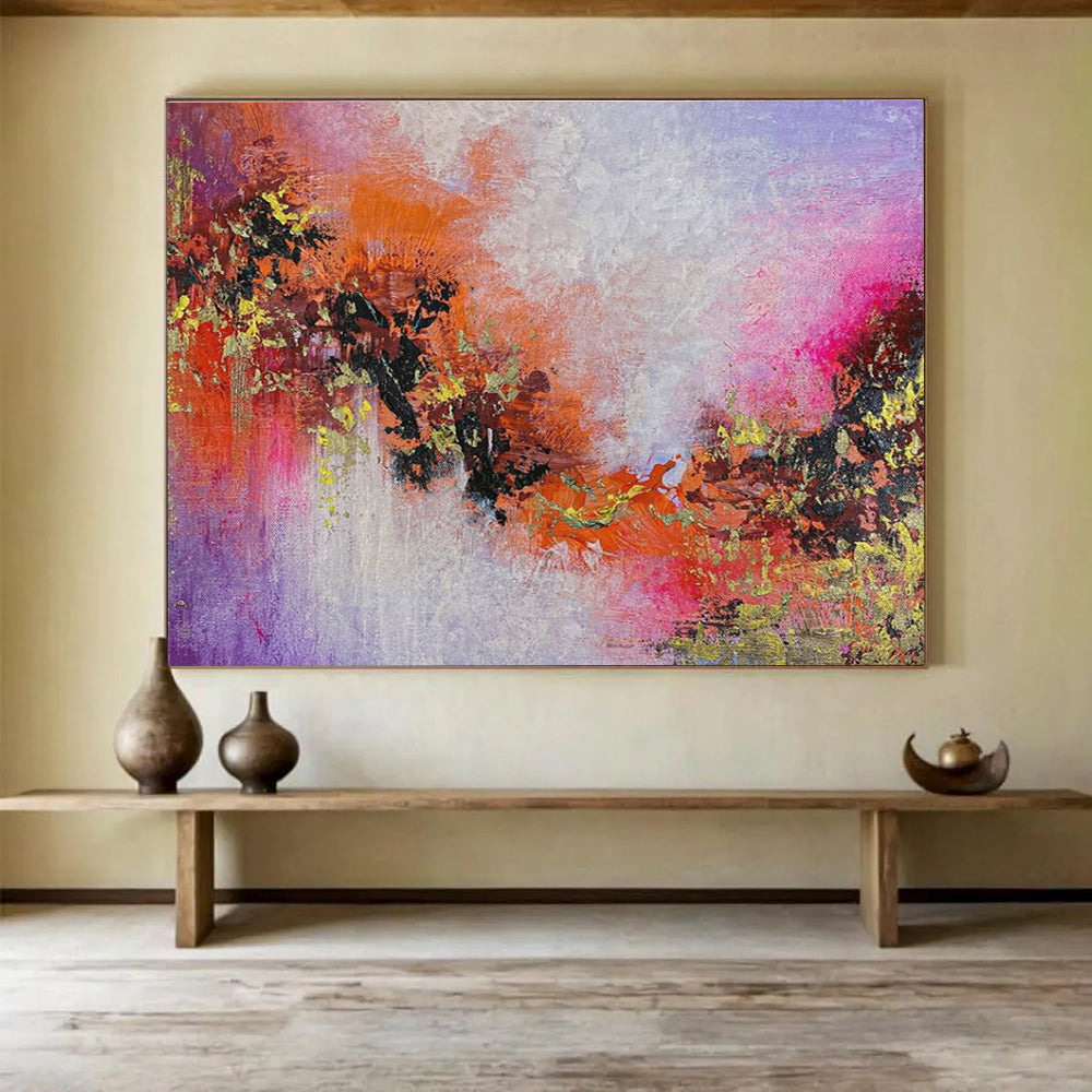 Purple Orange Abstract Painting with Fiery, Sunset - Like Hues THY366
