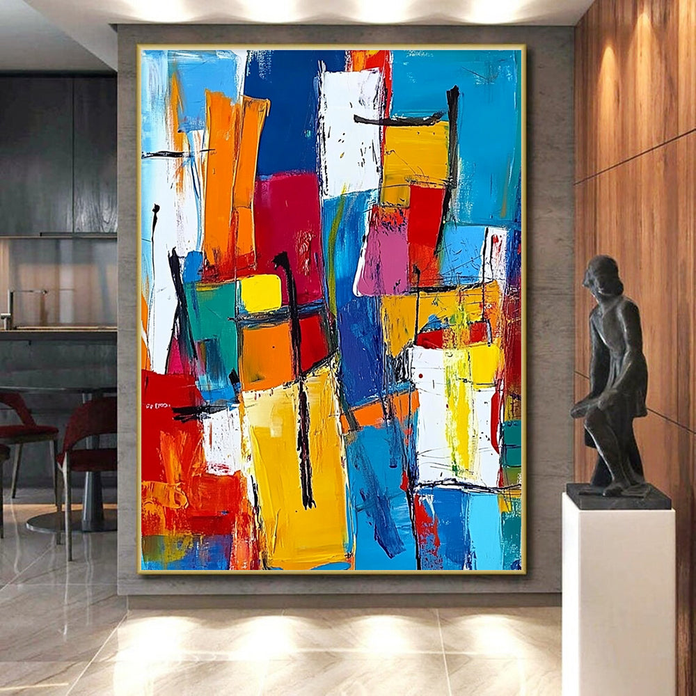 Colorful Block Abstract Painting with Vibrant Geometry GER512