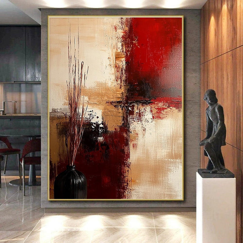 Red Beige Abstract Painting with Rich Textures GER728