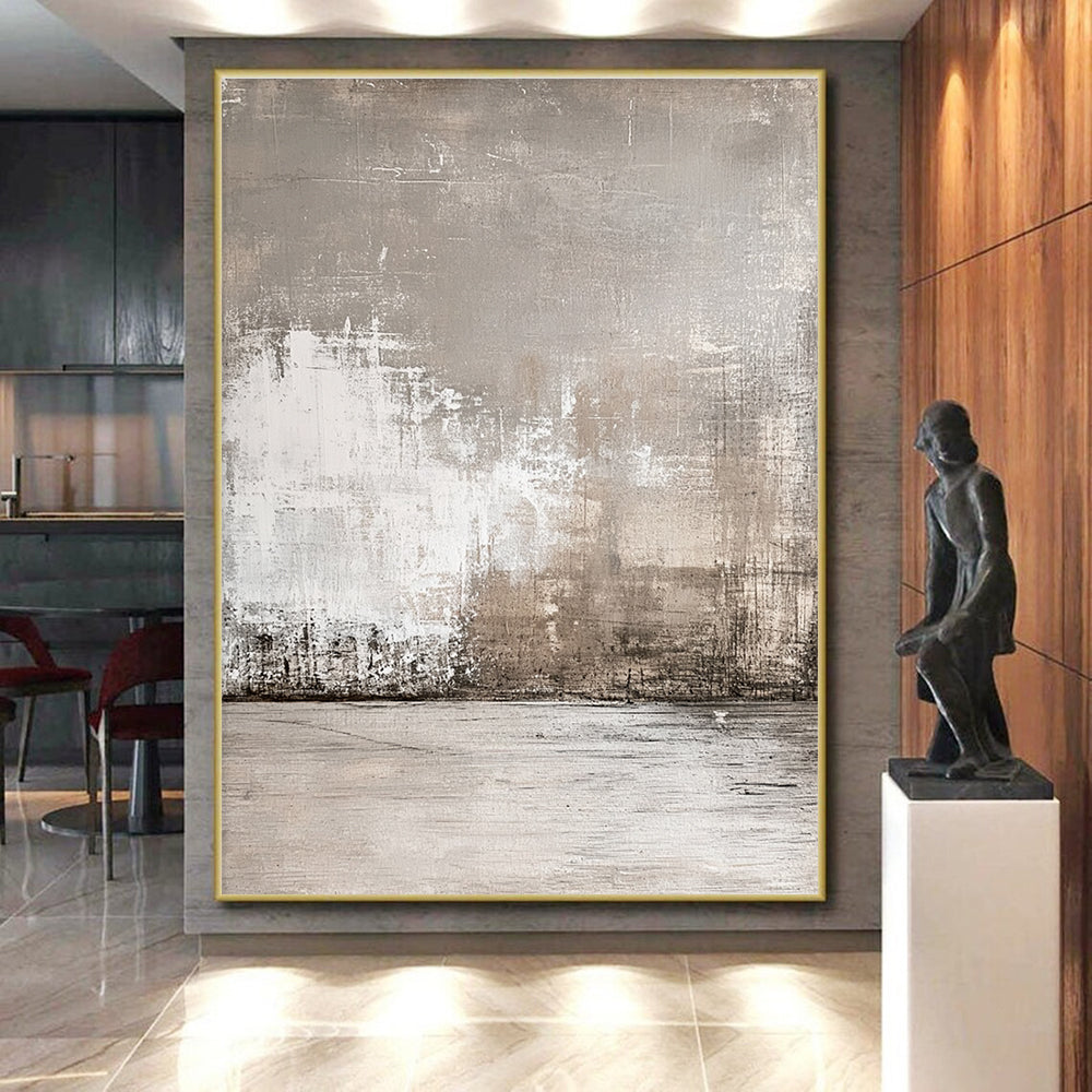 Gray Textured Abstract Painting with Muted Tones GER121