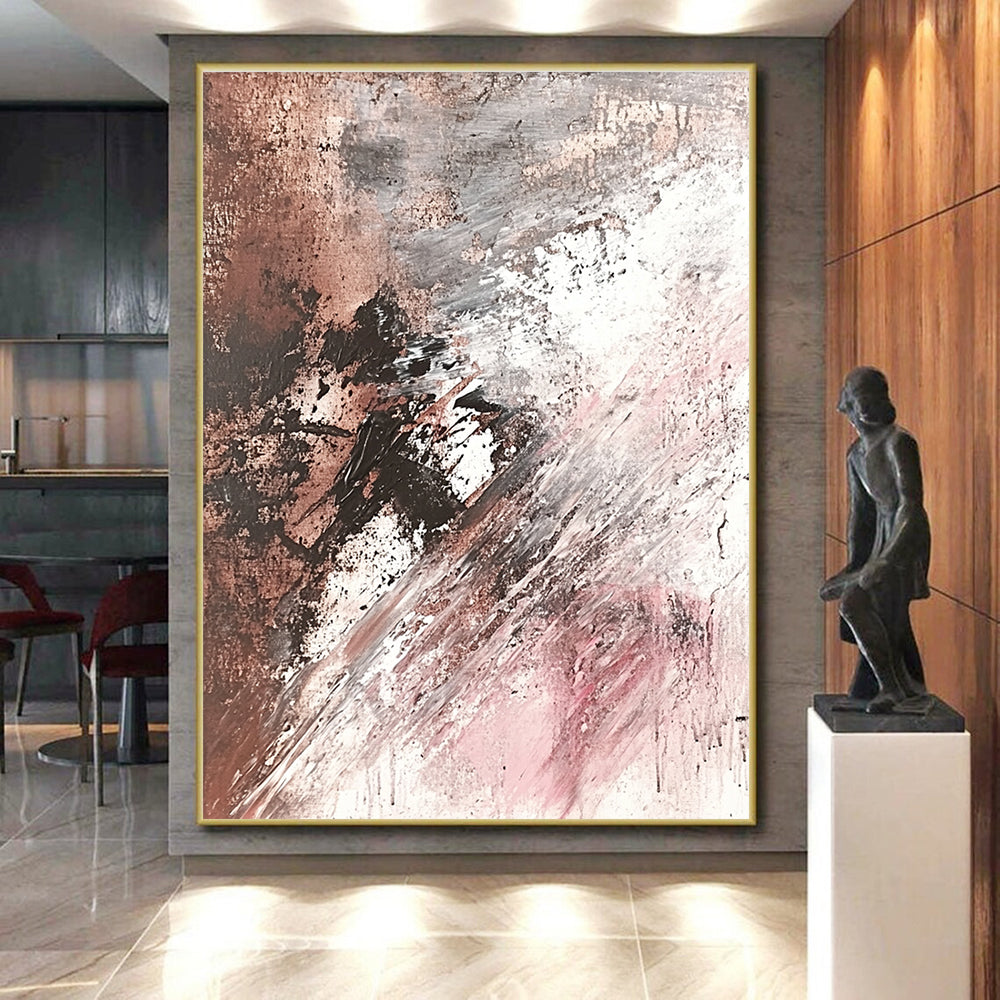 Brown Gray and Pink Abstract Painting with Subtle Drips GER673