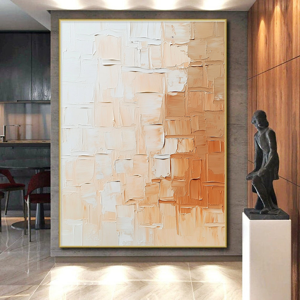 Beige White Textured Squares Abstract Painting GER864