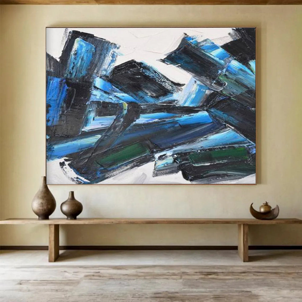 Blue - Black Abstract Blocks Painting with Deep and Vibrant Tones THY284