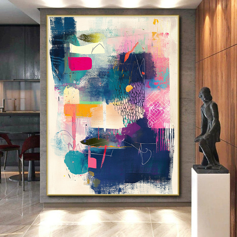 Colorful Mixed - Media Abstract Painting with Bold Shapes and Colors GER079
