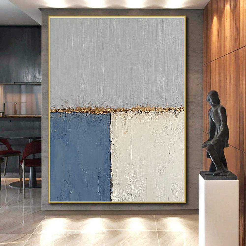Blue and Gray Abstract Painting with Textured Edges GER165