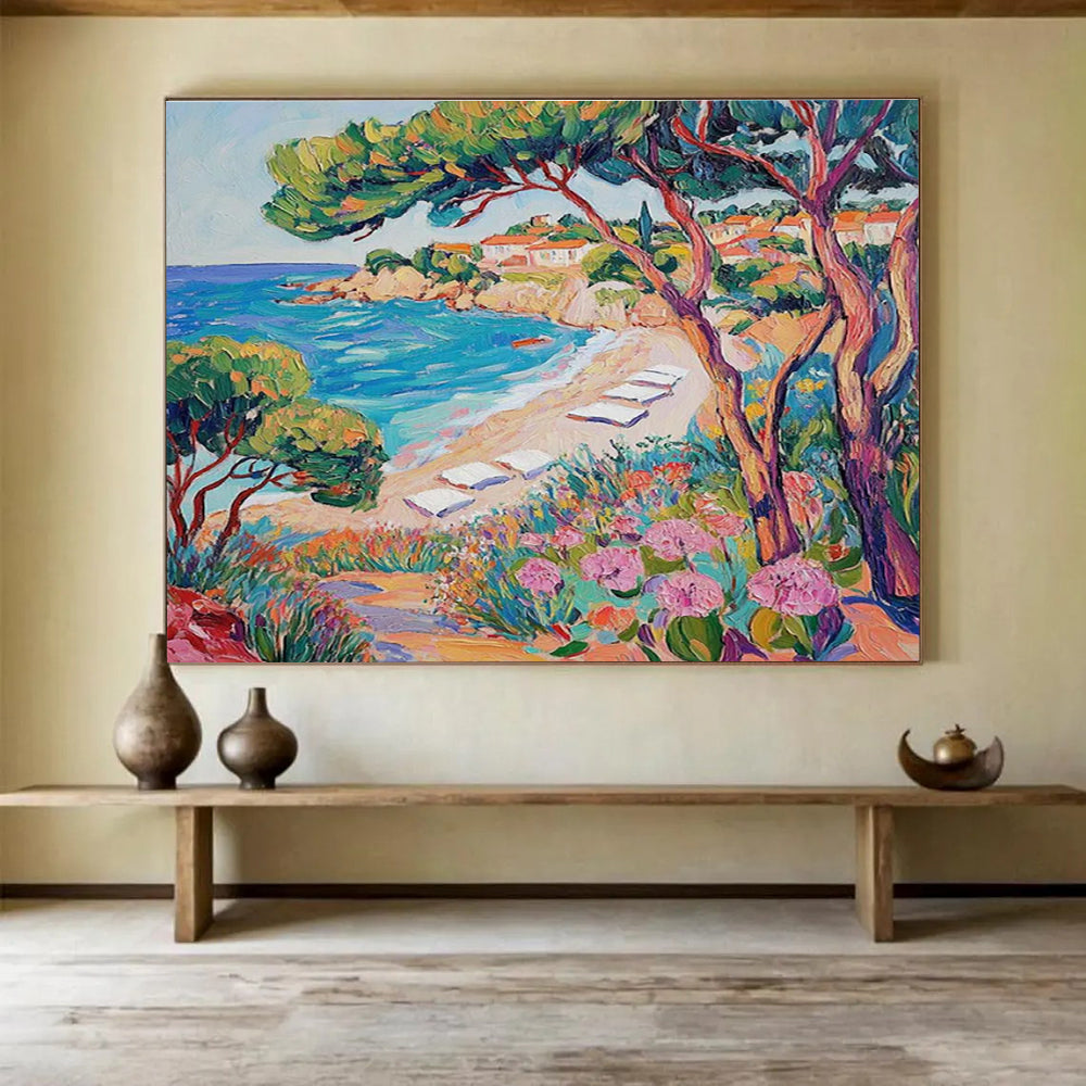 Beach View Abstract Painting with Colorful, Tropical Flair THY417
