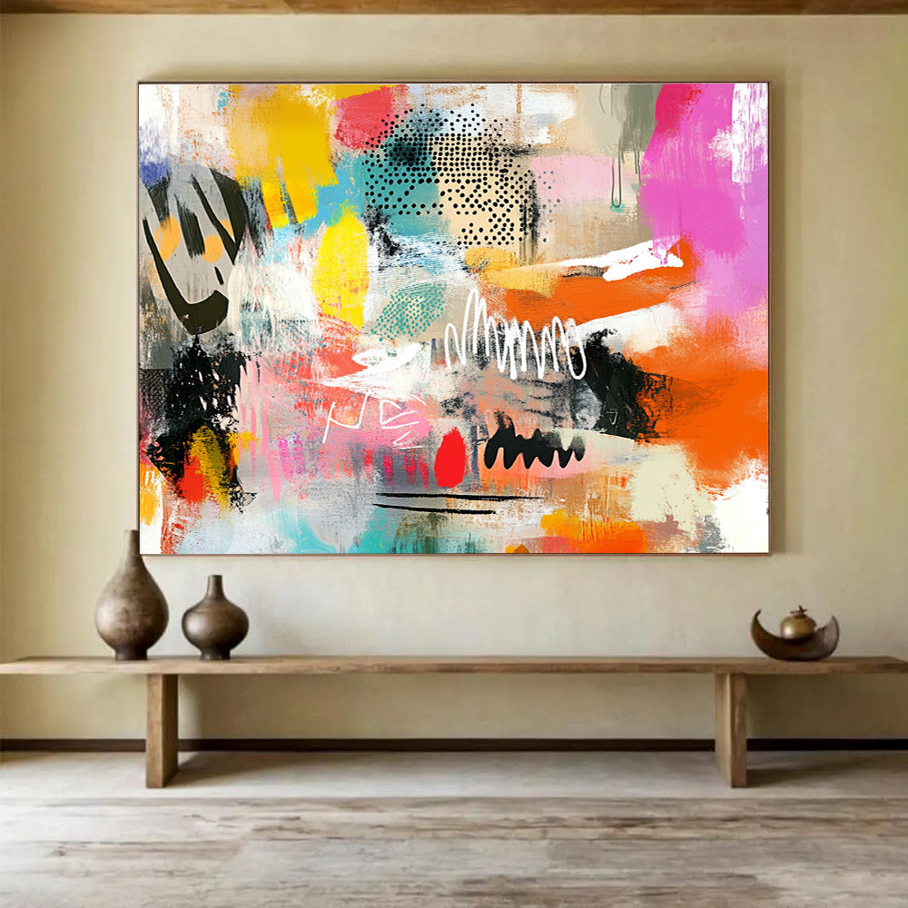Colorful Mixed Media Abstract Painting with Dots and Lines DYP168