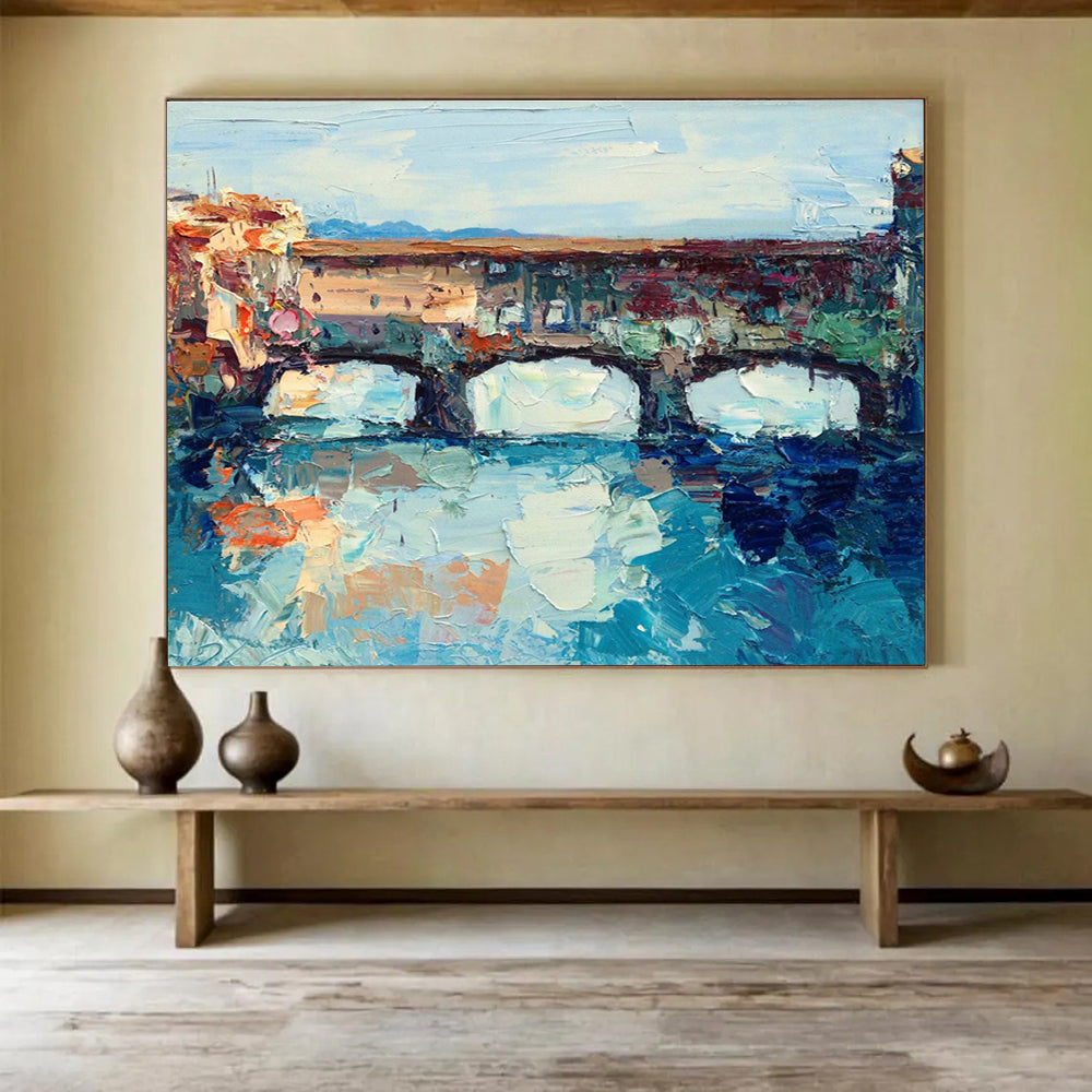 Arched Bridge Over River Abstract Painting THY430