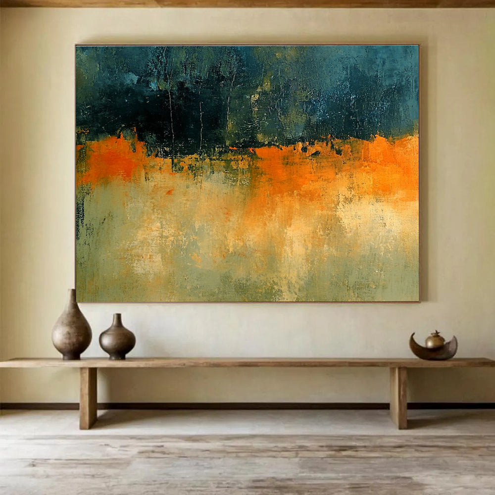 Dark and Orange Landscape Abstract Painting with Textured Layers DYP341