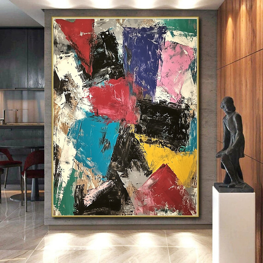 Multicolor Block Abstract Painting with Dynamic Composition GER749