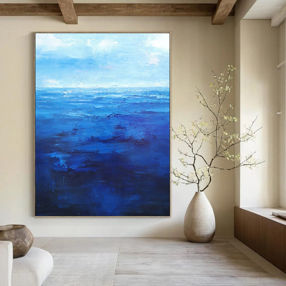 Blue Ocean Abstract Painting with Textured Waves ADGE345