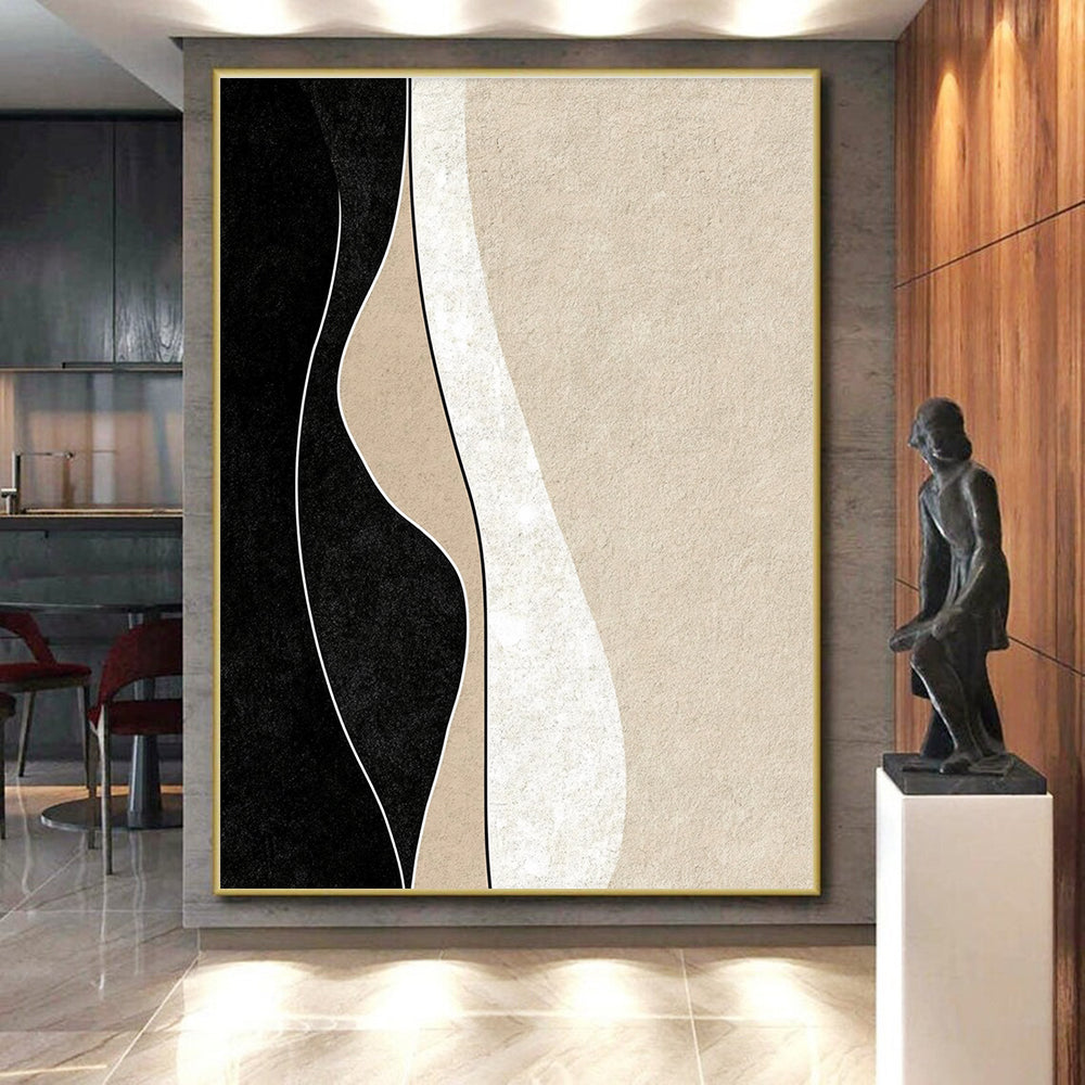 Curved Line Abstract Painting with Neutral Tones GER098
