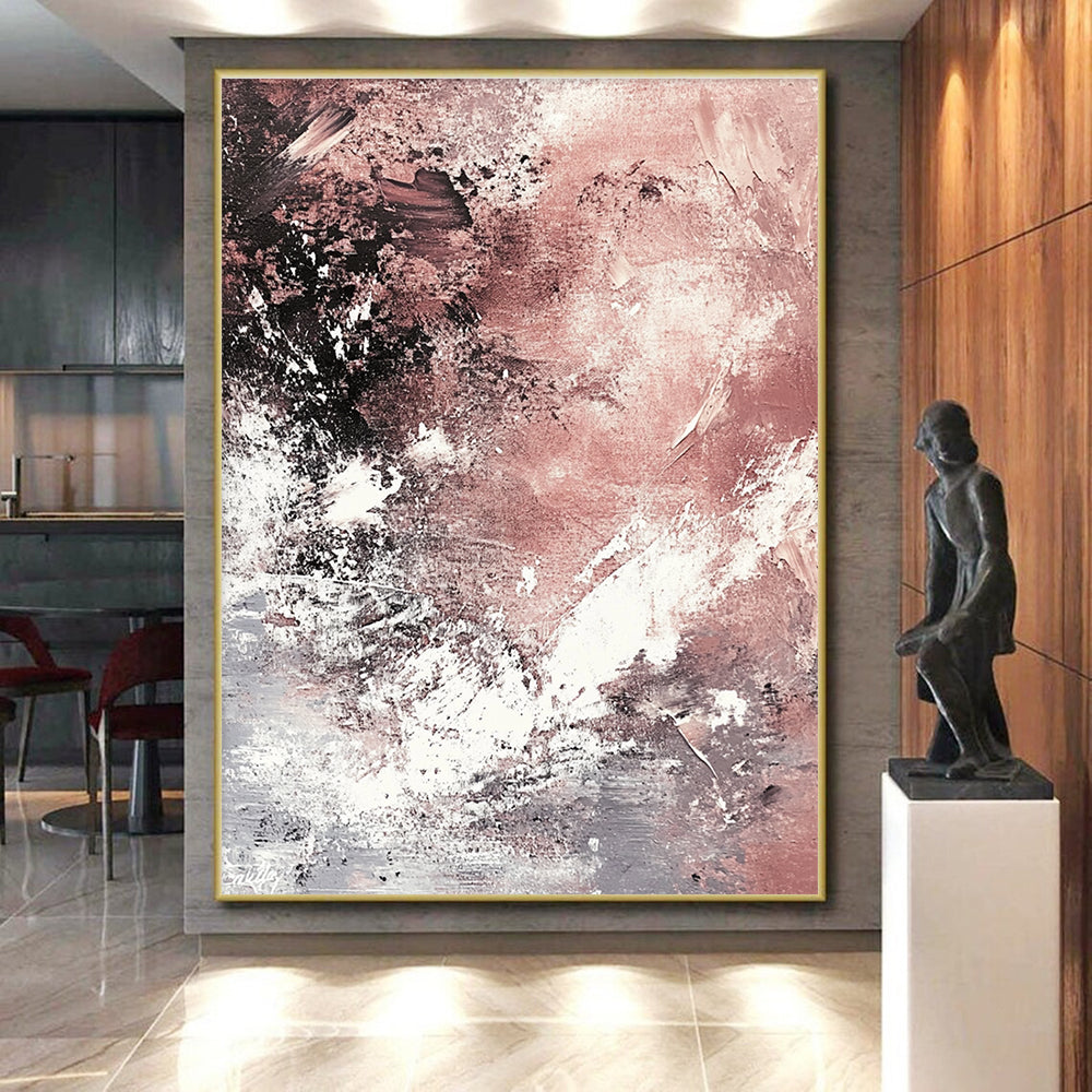 Pink Gray White Abstract Painting with Soft Textures GER745