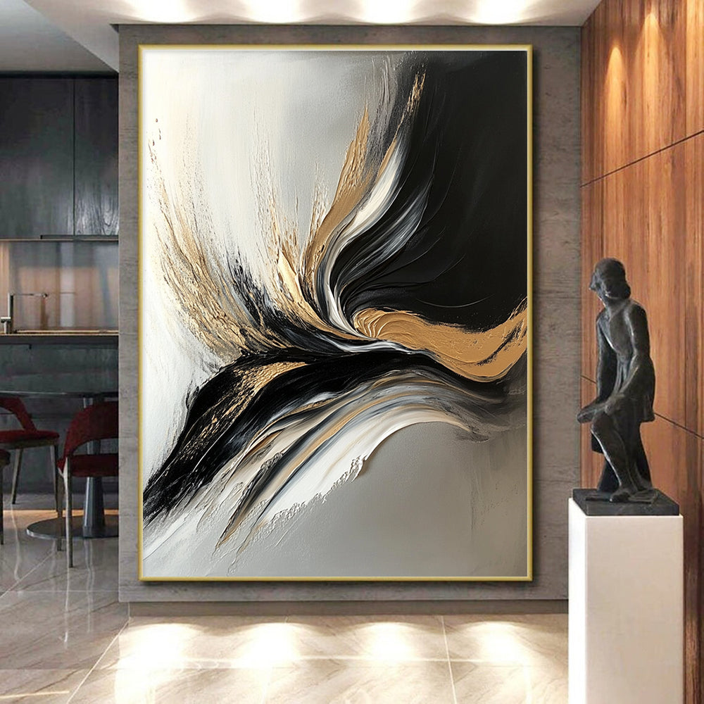 Gold Accent Abstract with Black White and Gold GER343