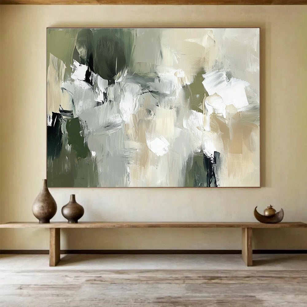 Earthy Tones Abstract Painting with Green and Beige Shades DYP376