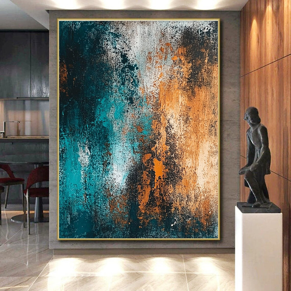 Teal and Orange Textured Abstract with Dynamic Layers GER289