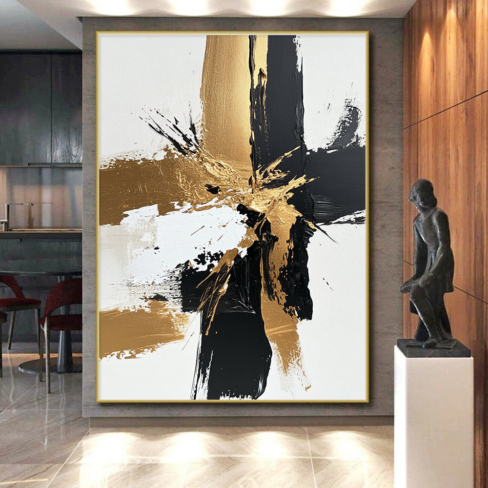 Gold Splash Abstract with Black White and Gray GER366