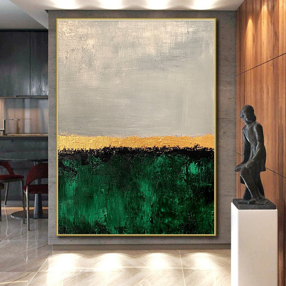 Green Gold Abstract Painting with Horizontal Layers GER819